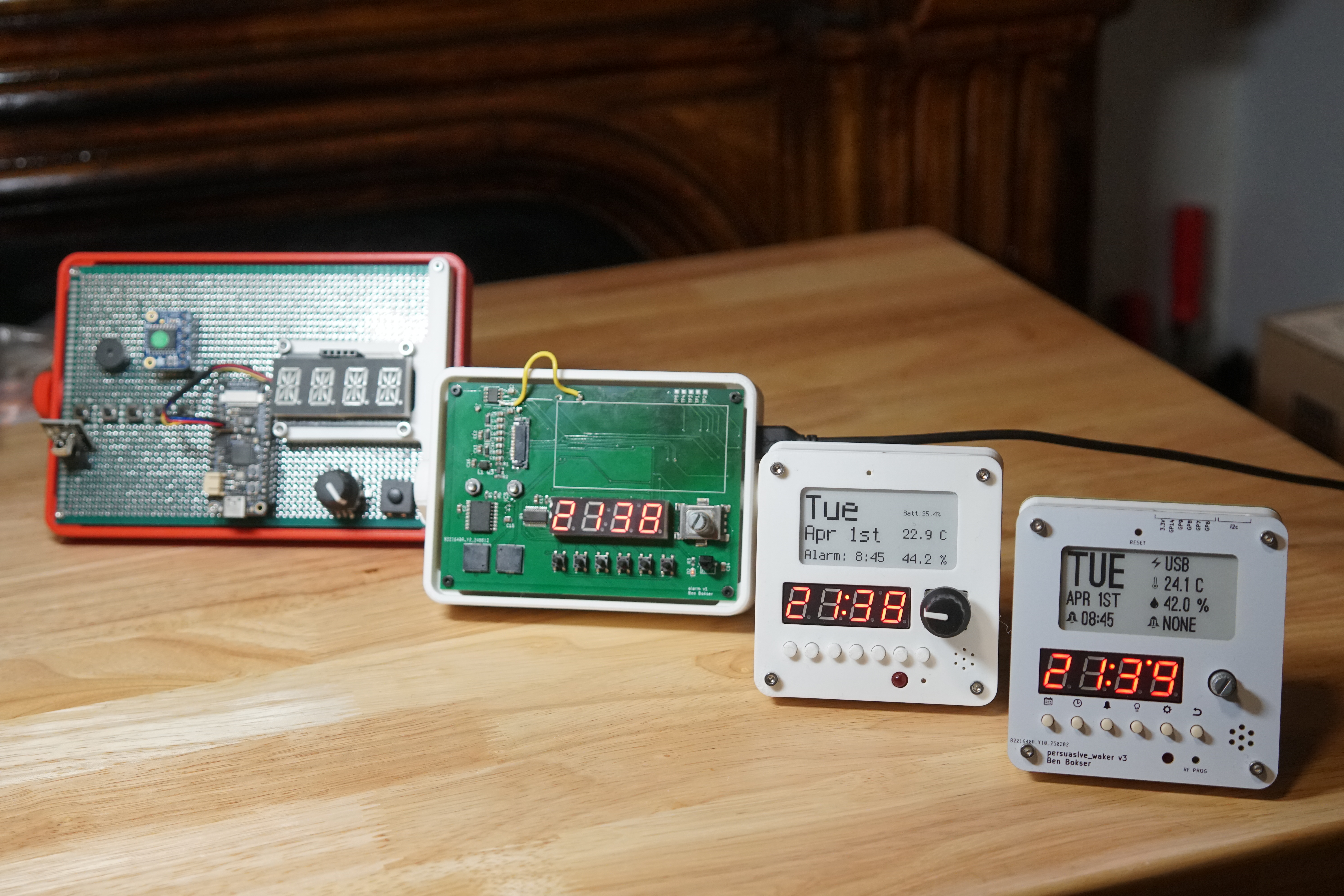 The prototypes lined up in chronological order.